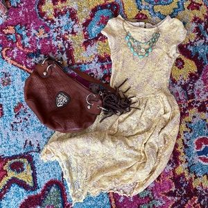 Boho yellow lace mini dress